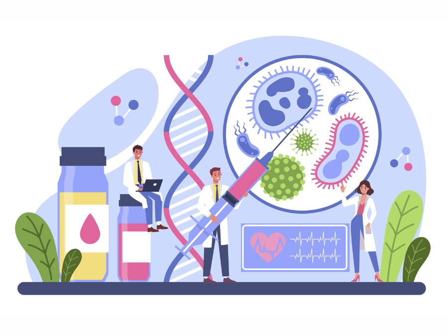 Rappresentazione stilizzata del sistema immunitario che entra in contatto con l’allergene durante l’immunoterapia.