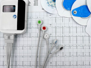 Visita cardiologica di prevenzione con monitoraggio ECG in corso.